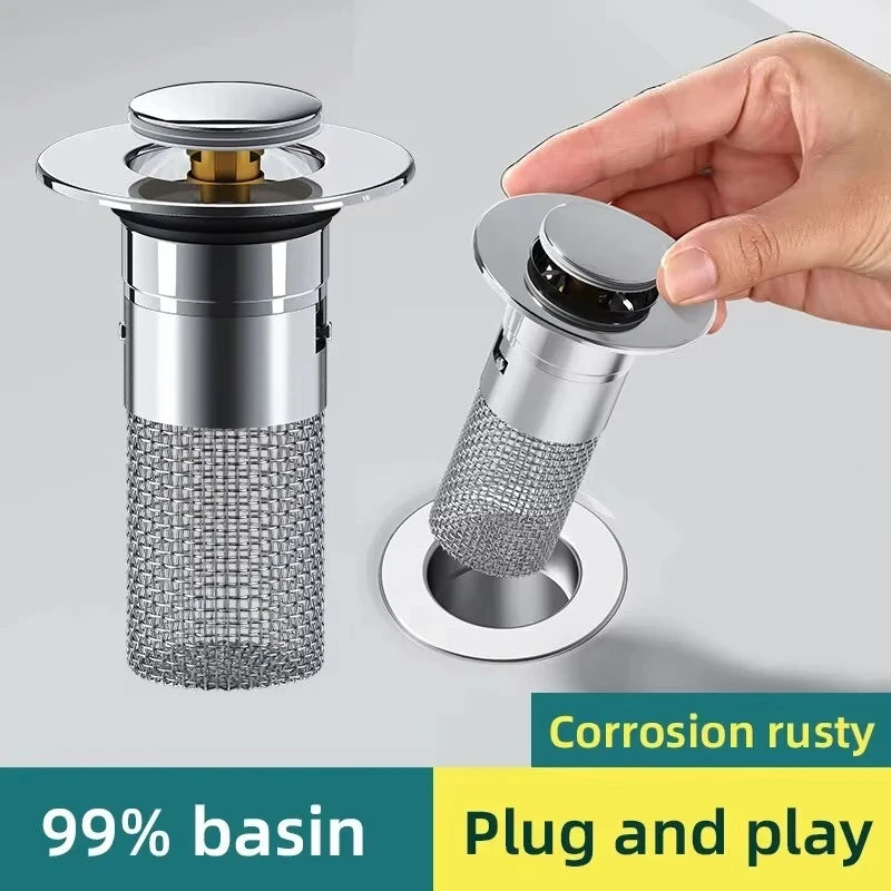 Universal Pop-Up Sink Drain Stopper with Hair Catcher