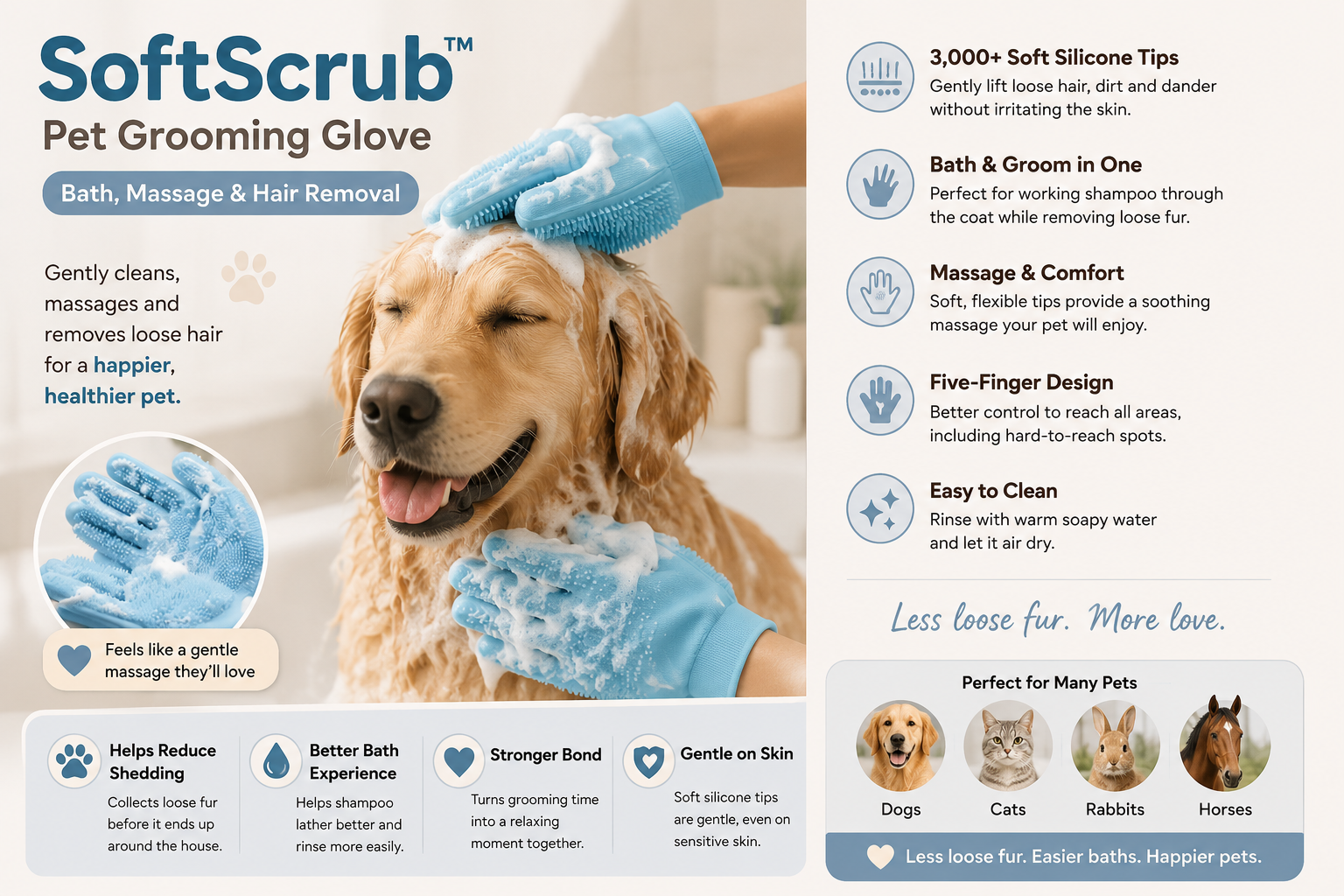 SoftScrub Pet Grooming Glove – Bath, Massage & Hair Removal