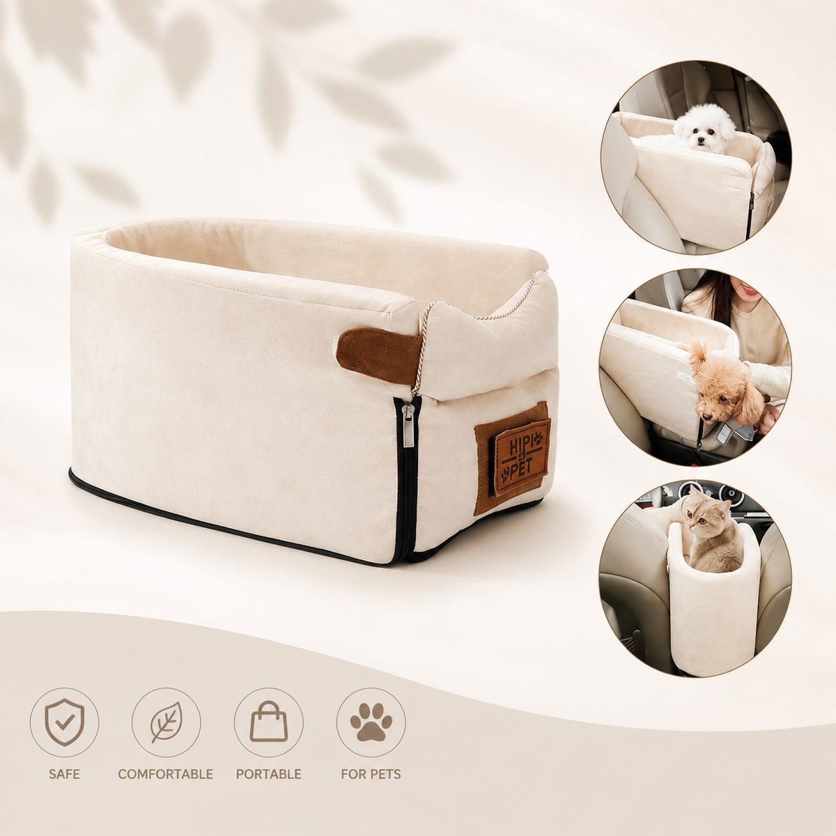 CozyRide Center Console Pet Car Seat – Portable Carrier for Small Dogs & Cats