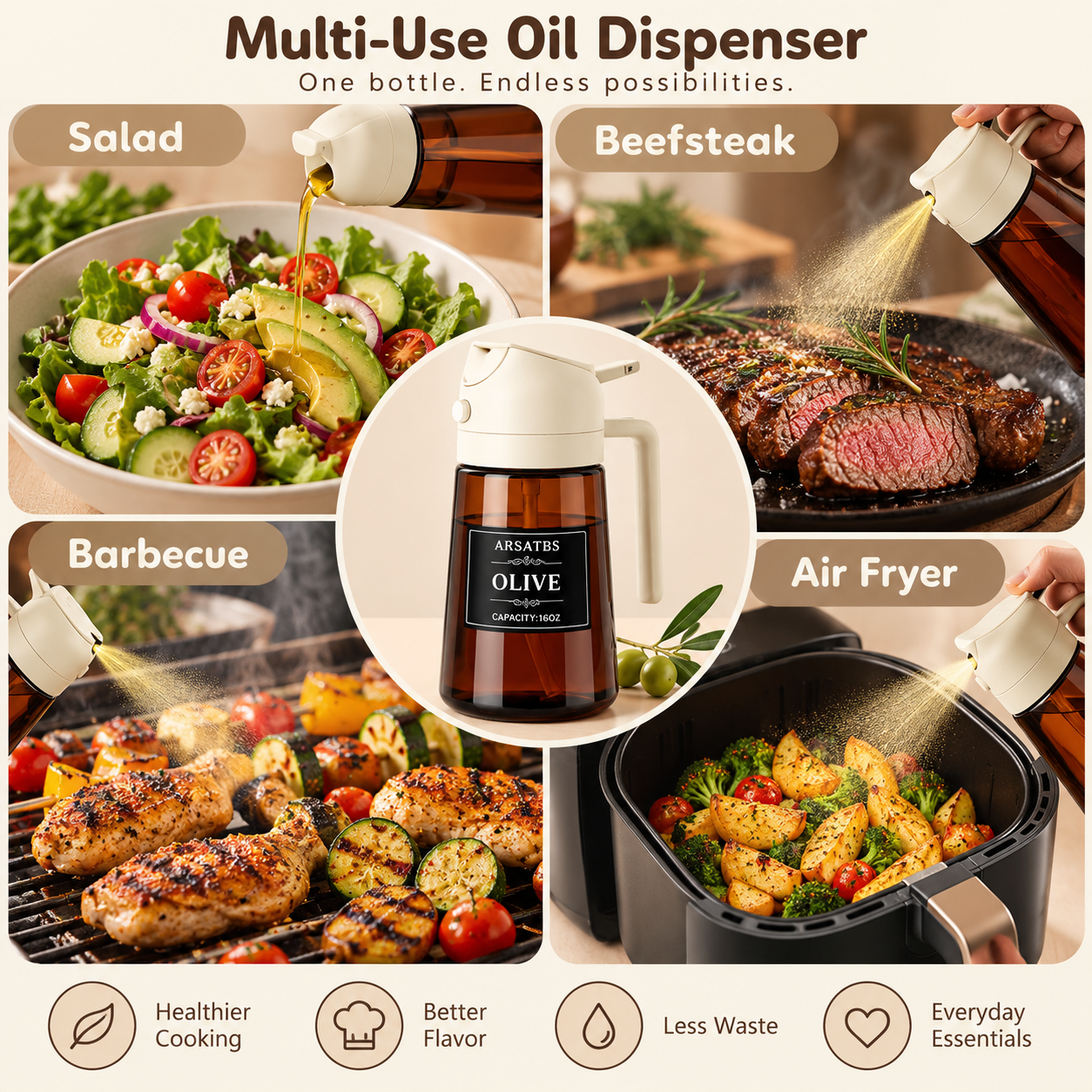 MistEase 2-in-1 Glass Oil Sprayer & Dispenser
