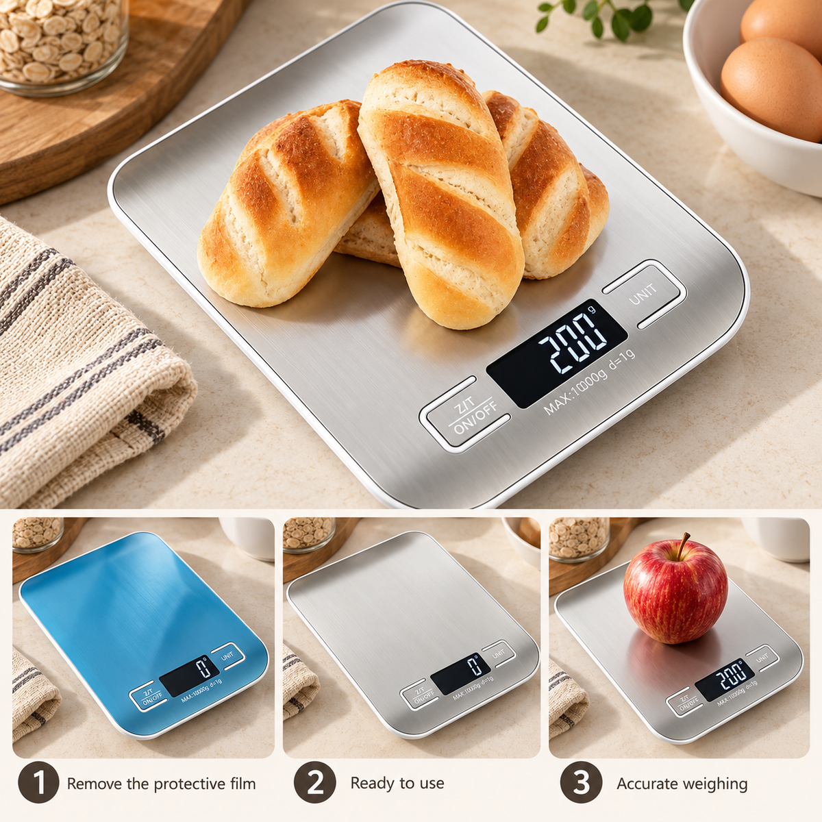 MeasureEase Digital Kitchen Scale – Stainless Steel Food Scale