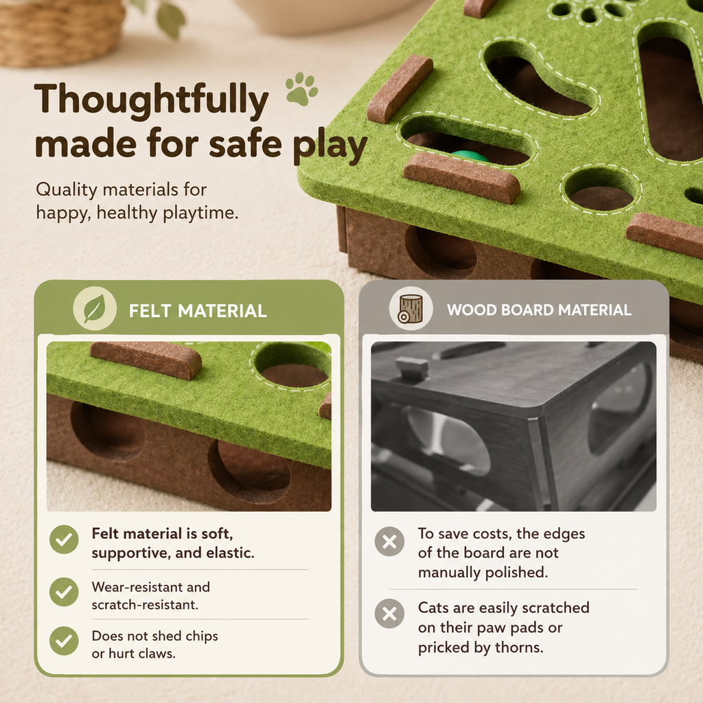 PurrMaze puzzle toy close-up – soft felt material safe for cats