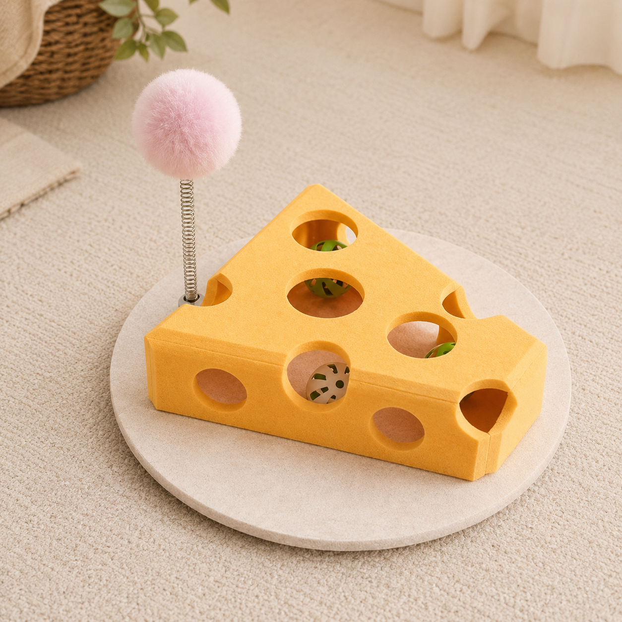 PurrMaze interactive felt puzzle toy for cats – yellow cheese shape