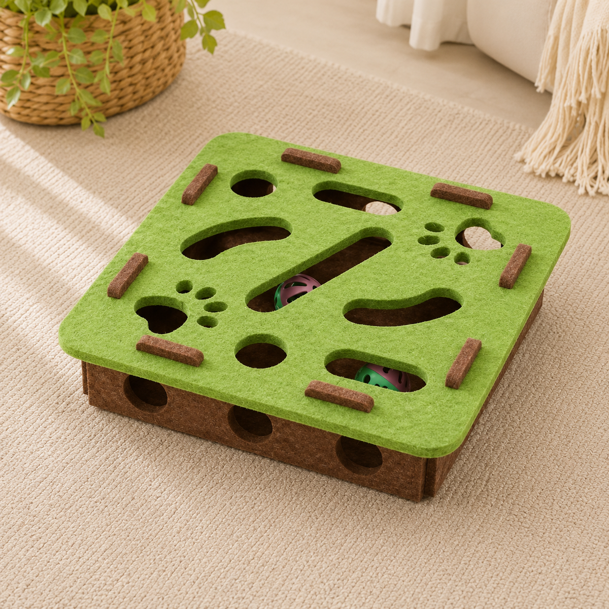 PurrMaze green square puzzle toy – ideal for curious and active cats