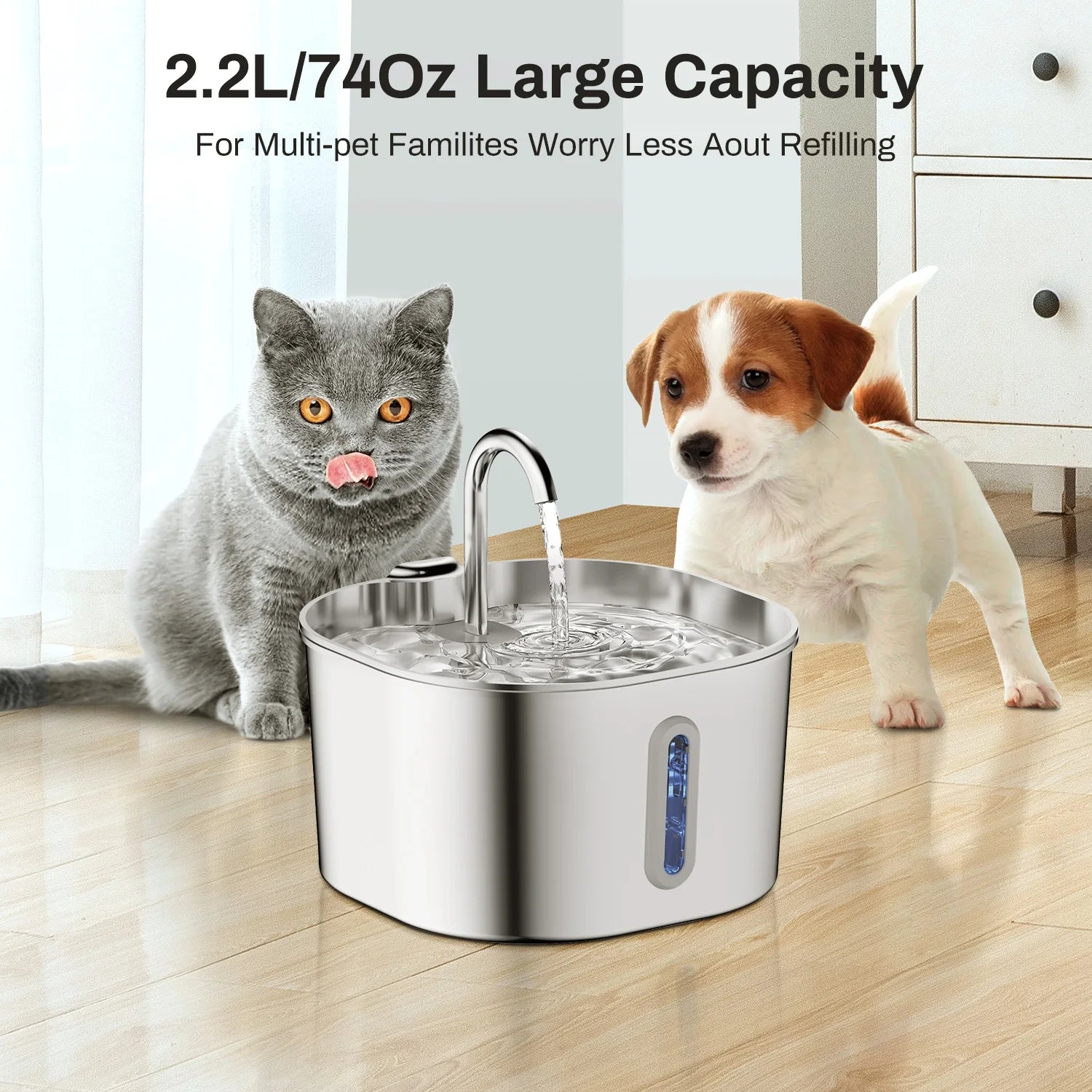 PureFlow Square Stainless Pet Fountain